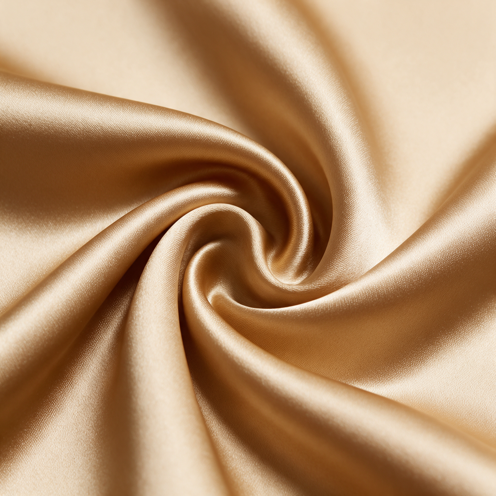 Macro close-up of camel-gold copper-infused satin showing its weave and sheen
